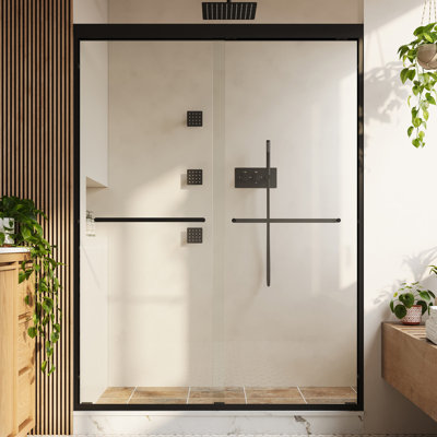 50"-54"Wx 72"H Double Sliding Shower Door Framed Bypass Sliding Door with SGCC Tempered Glass And Bar,Matte Black