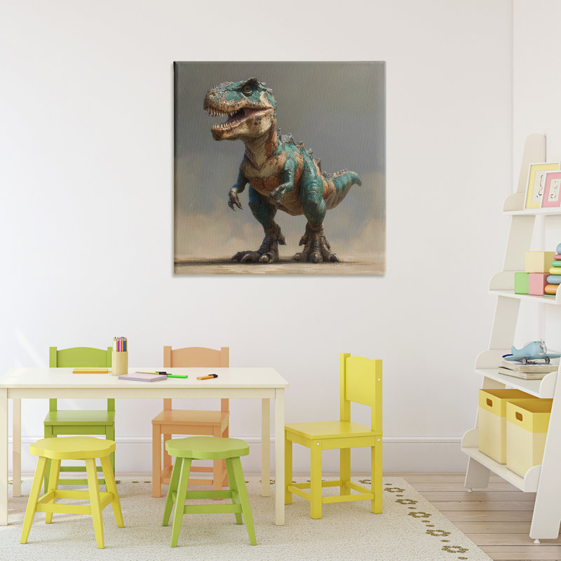 Toile d'étude turquoise T-Rex, design par Wumples, H 30 po x l 30 po