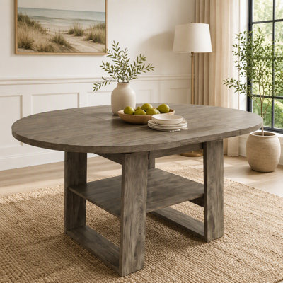 Extendable Round Dining Table with Built-In Leaf