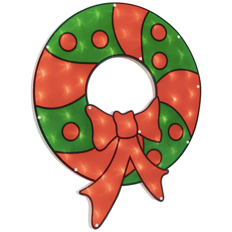 Silhouette de fenêtre de Noël 23 po avec guirlande lumineuse rouge et verte