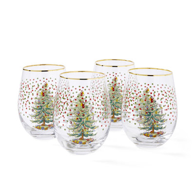 Polka Dot Stemless Wine Glasses, Set of 4
