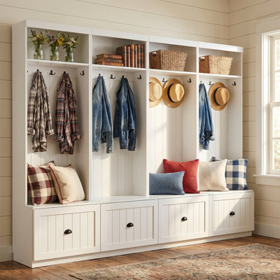 Large Hall Tree Set With 24 Hooks – 4 Drawers, Shelf Storage
