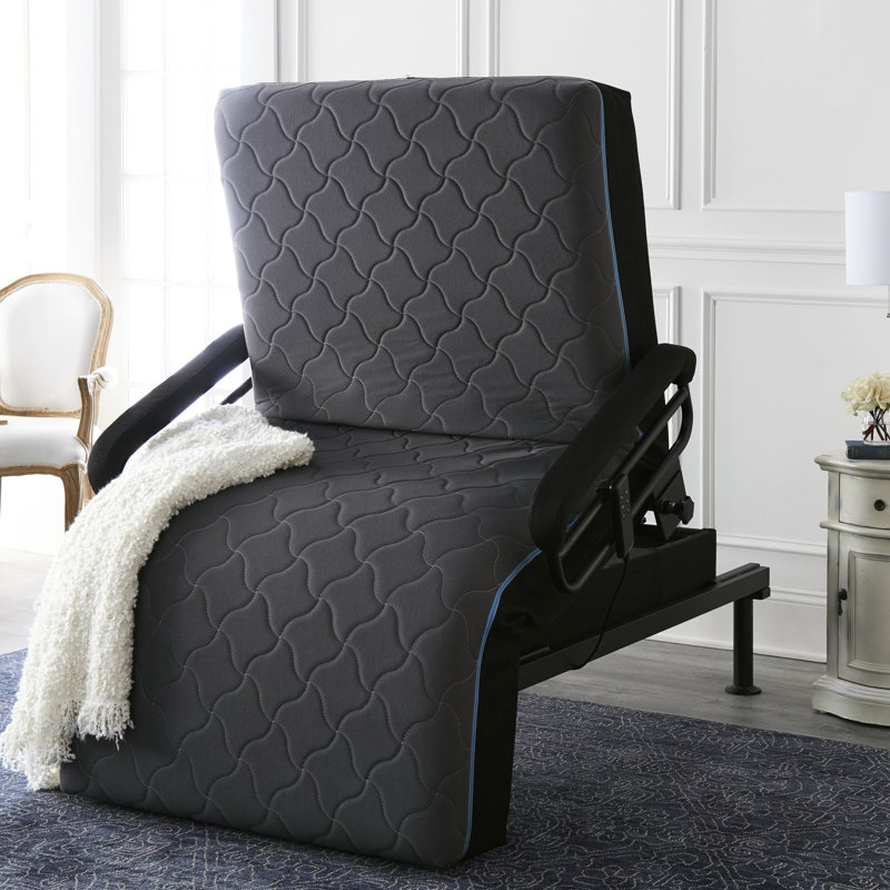 Sommeil réglable pour se tenir debout - matelas en mousse à mémoire de forme avec housse à fermeture à glissière, fonction d'assistance au levage, télécommande câblée, rails de garde rembourrés, capacité de charge de 450 lb, métal bleu avec télécommande pour assistance, limite de poids,