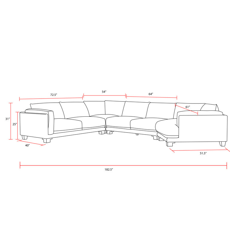 Pula 4 Piece Upholstered L-Shaped Modular Sectional
