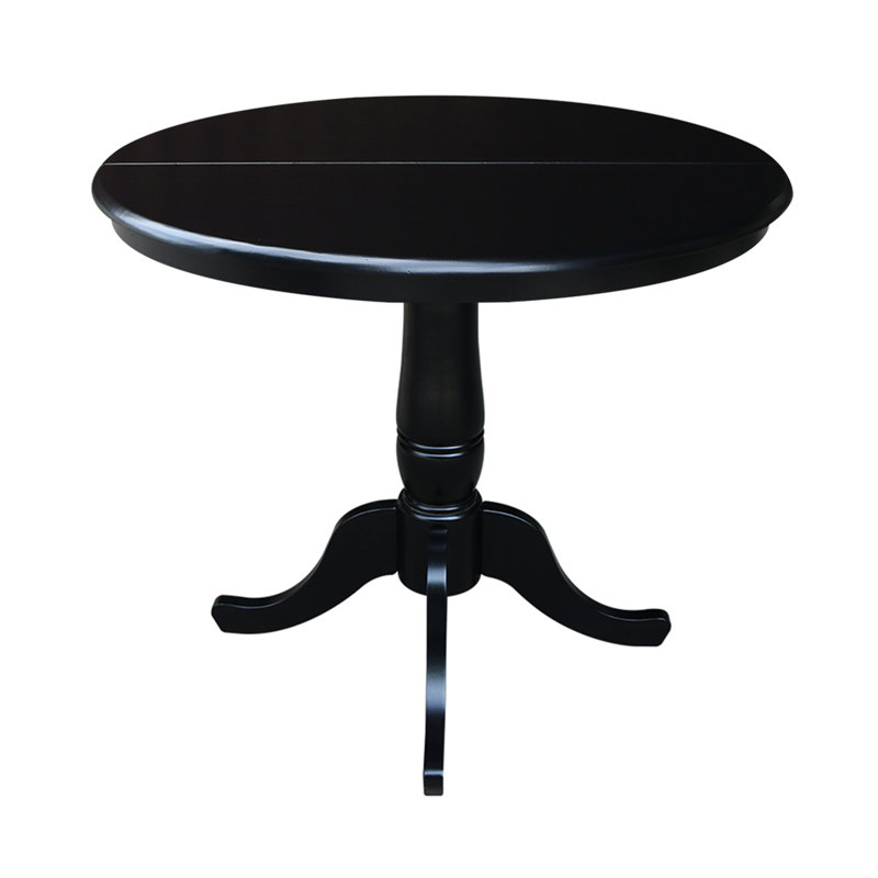 Ingbert Extendable Solid Wood Pedestal Dining Table, Black