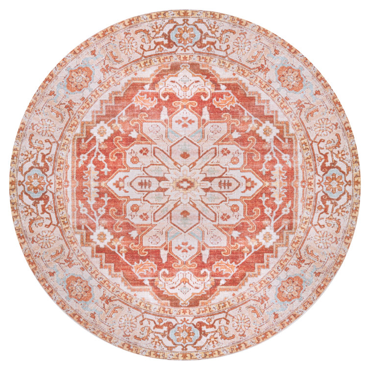 Lesak Ornate Medallion Machine-Washable Orange/Cream Rug