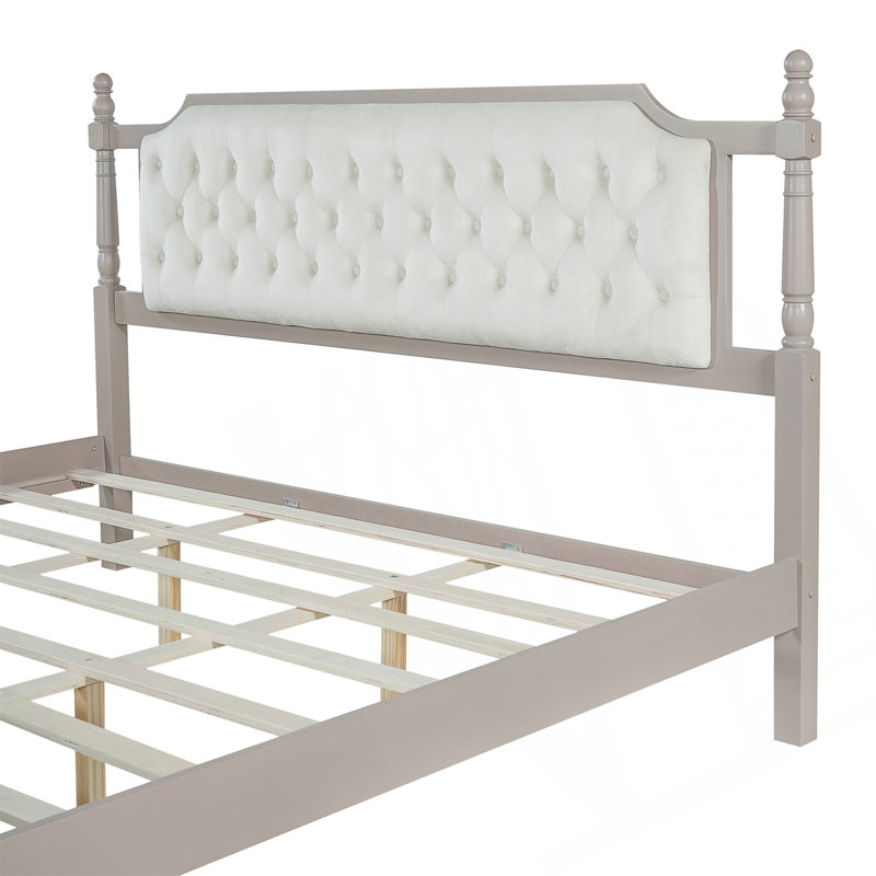 Lit plateforme rembourré King Size avec tête de lit en velours capitonnée et cadre en bois massif