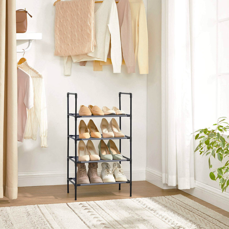 6 Pair Shoe Rack, Grey/Brown/Blue