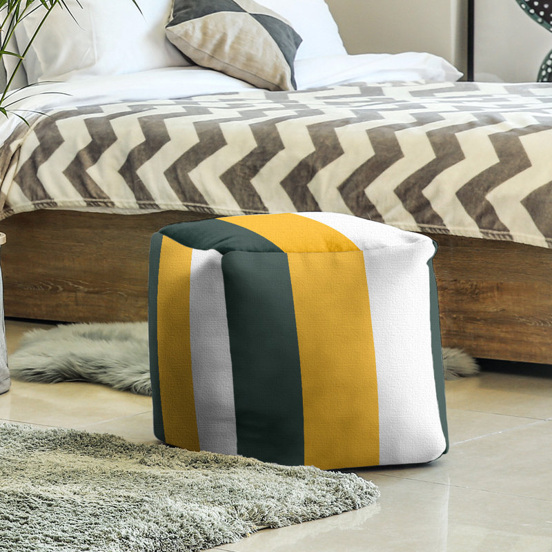 Repose-pieds cubique Tennessee, H 13 po x l 13 po x P 13 po, Jaune / vert foncé / blanc