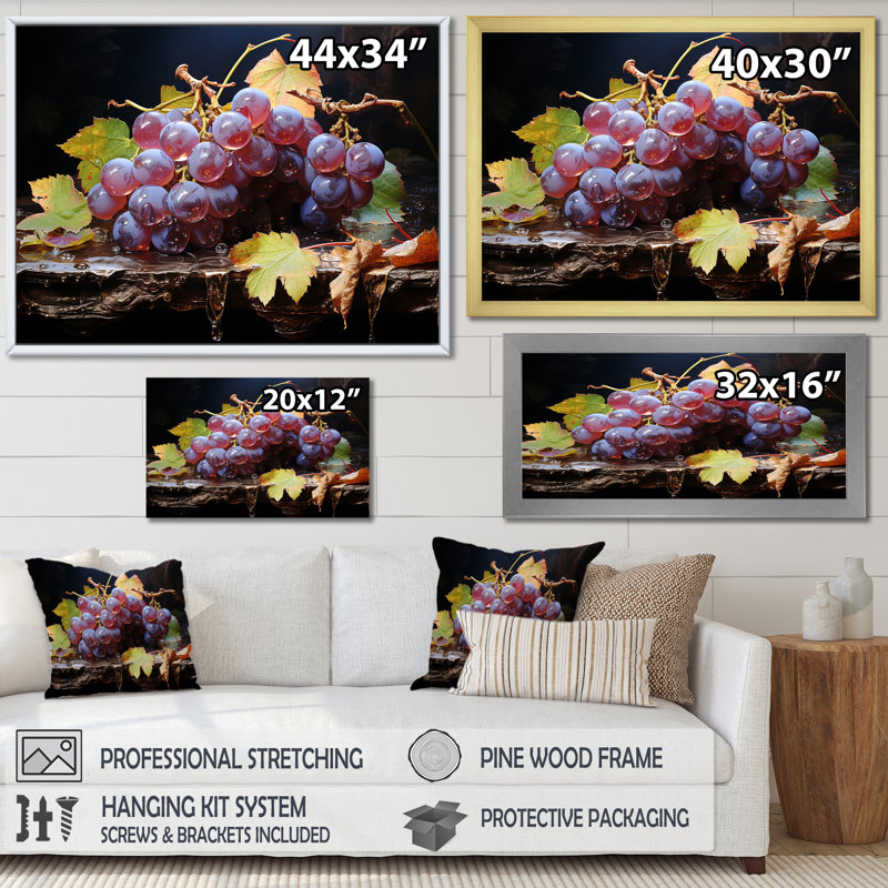 Fruits, raisins royaux Vineyard IV - fruits, art mural, H 24 po x l 32 po x P 1 po