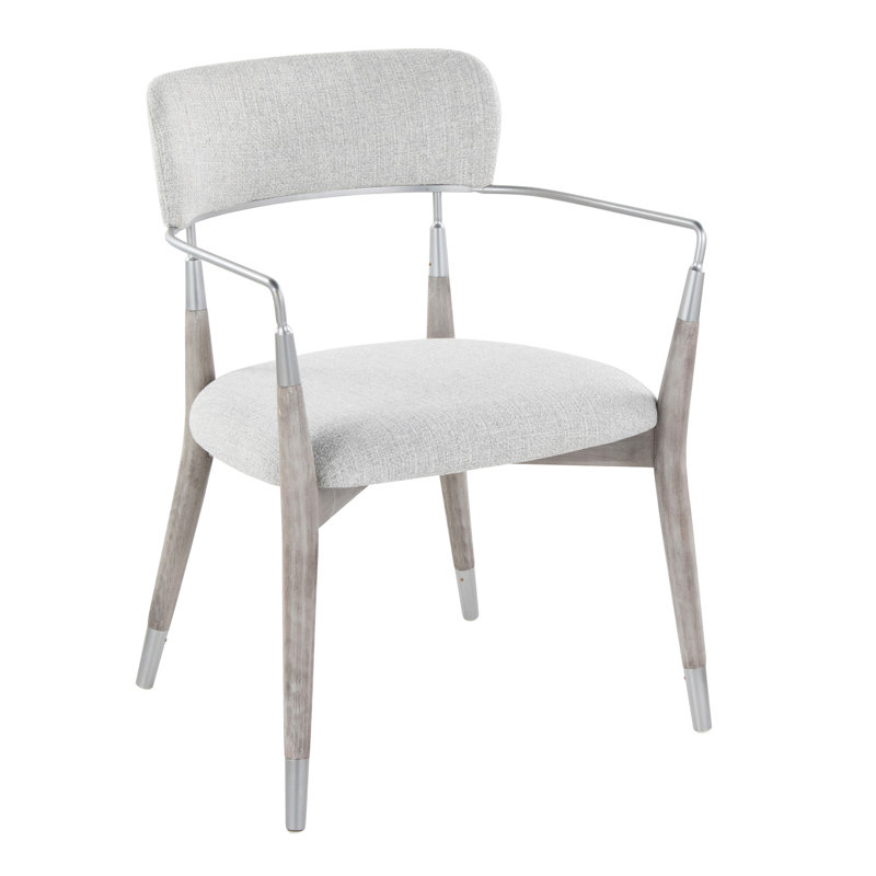 Chaise contemporaine en bois brossé gris et tissu gris clair avec accent argenté - ensemble de 2