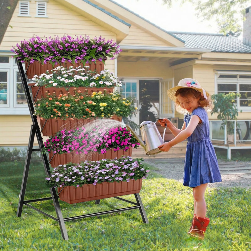 5-Tier Vertical Garden Planter, Freestanding Raised Garden Bed with Drainage Hole, Elevated Planter Box for Herbs, Vegetables & Flowers, Space-Saving Plant Stand