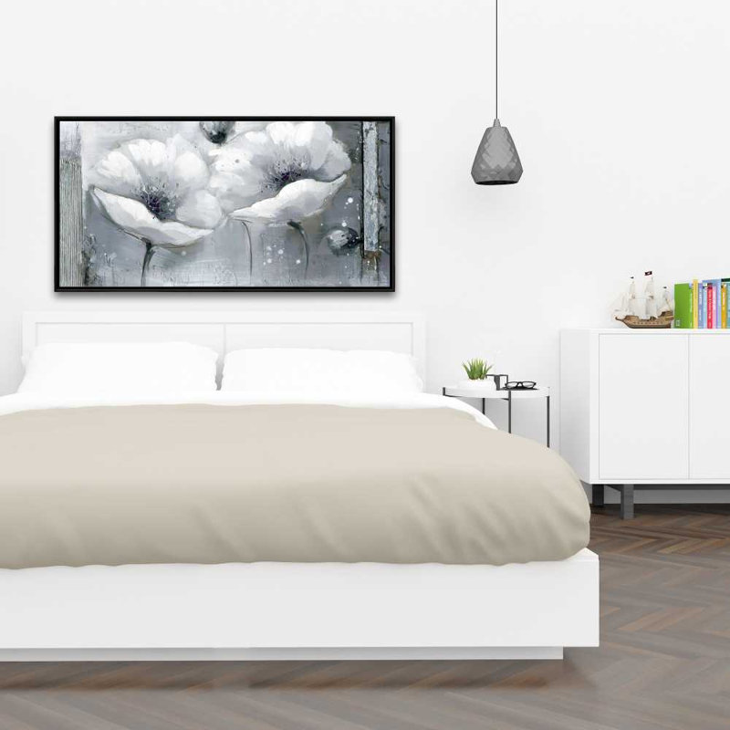 Grayscale Flowers - Framed Canvas for Home Decor