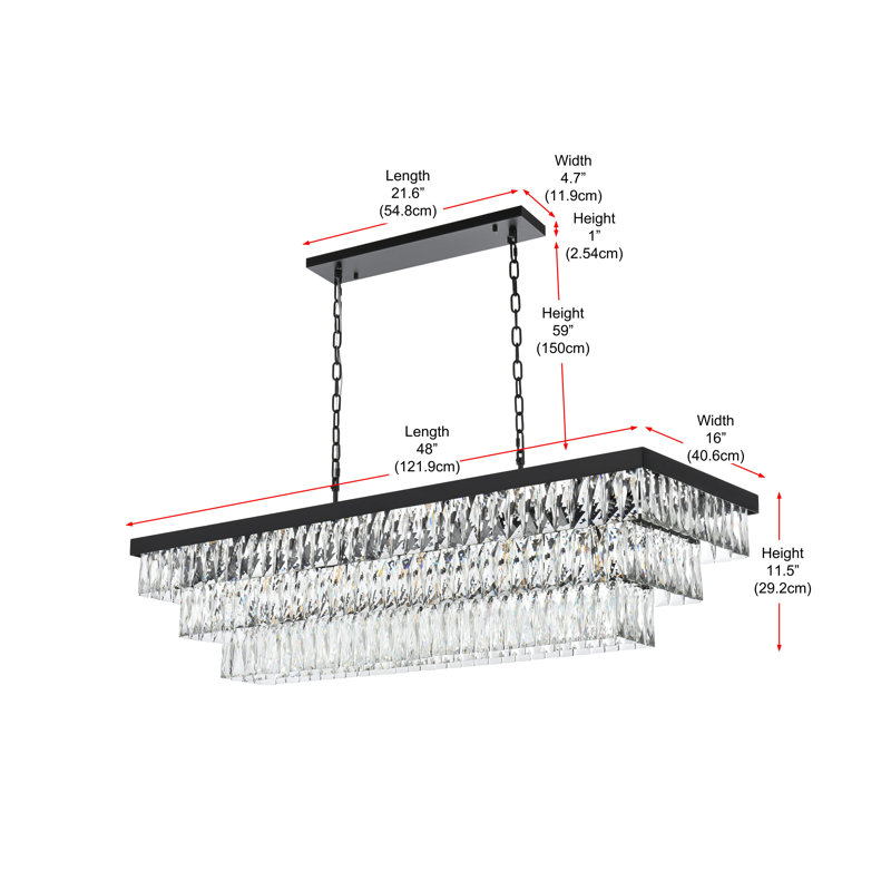 Iva 48 inch Rectangular Chandelier , Black
