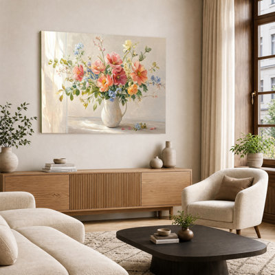 Reproduction d'art mural sur toile, peinture à l'huile au pinceau épais, pivoine blanche, pichet blanc doux, fenêtre neutre, décoration murale pour la maison