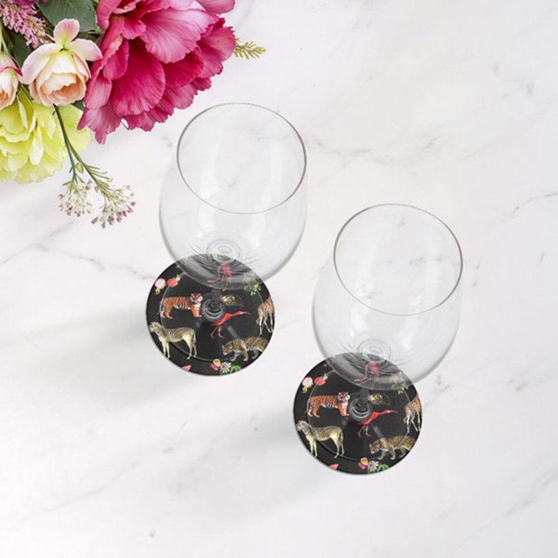 Sous-verres ronds en cuir noir Vegan Exotix, Noir