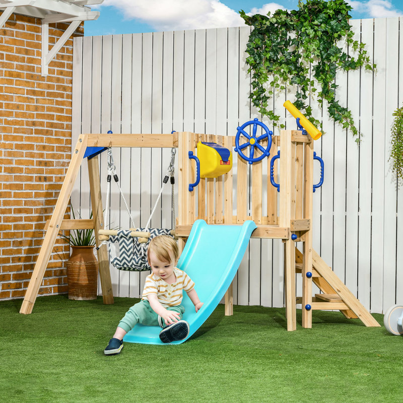Wooden Kids Swing Set with Swing Seat, Ages 18-48 Months, Natural