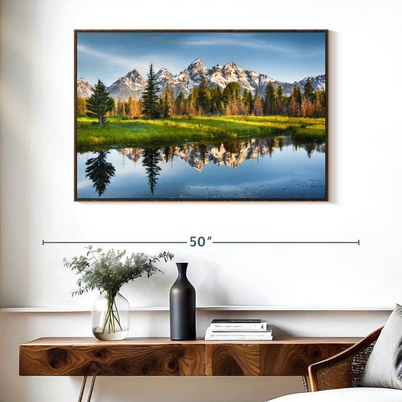 Grand Teton Reflection, Cadre flottant en noyer, 40 po x 27 po