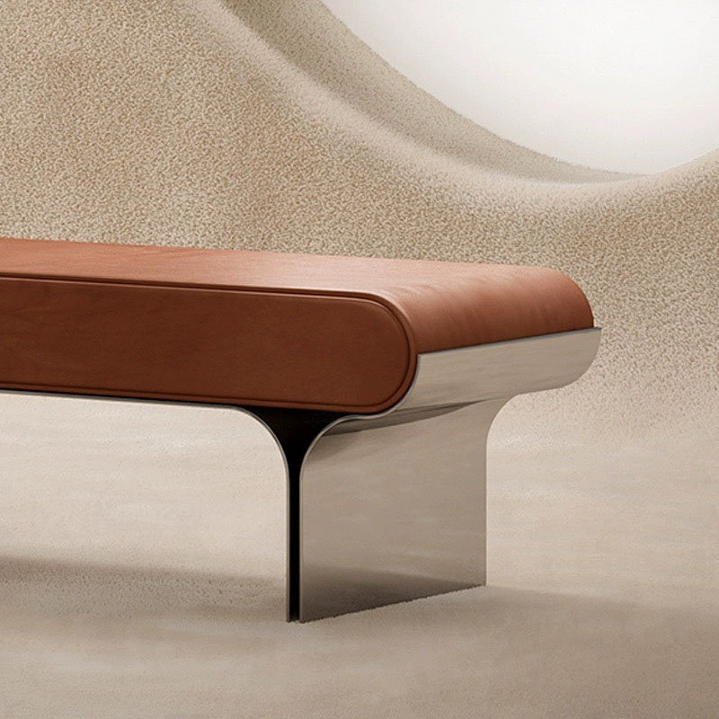 Tabouret de repos minimal en acier inoxydable, Saumon foncé, 17.72" H x 47.24" W x 15.75" D