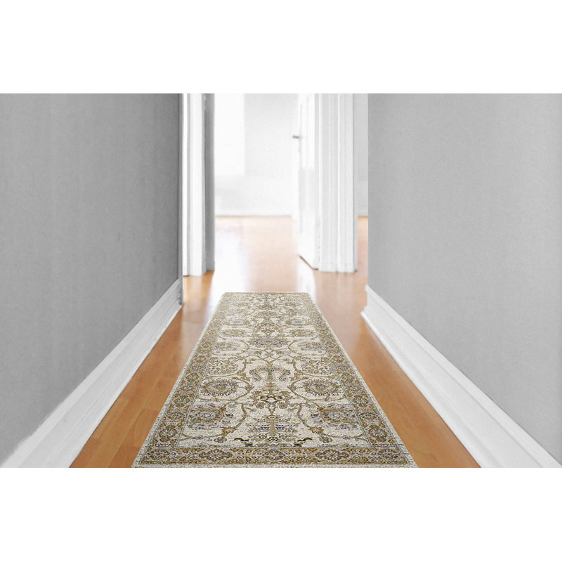 Tapis oriental crème en polyester Barryknoll, Tapis de couloir 2 pi 2 po x 7 pi 7 po