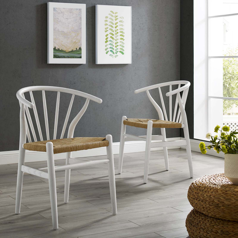Modway Flourish Spindle Wood Dining Side Chair, White, 2