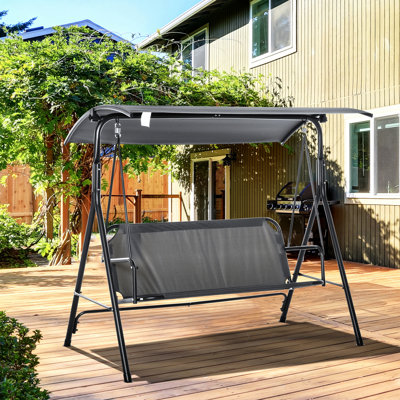 Balancelle de véranda pour 3 adultes, structure en acier, auvent inclinable pour assurer la protection solaire
