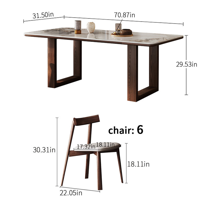 6 - Person Double Pedestal Dining Set, 29.53"H x 70.87"L x 31.5"W