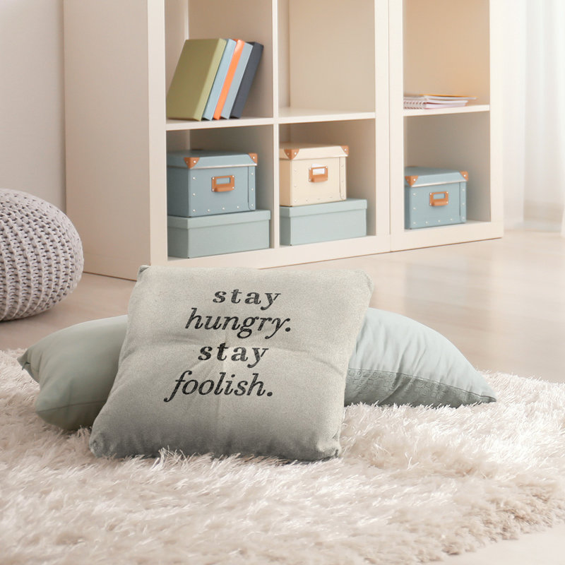 Coussin décoratif intérieur / extérieur Stay affamé, Blanc / noir, H 26 po x l 26 po