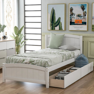 Lit simple avec deux tiroirs - Bois massif pour chambre à coucher en pin massif pour une utilisation durable
