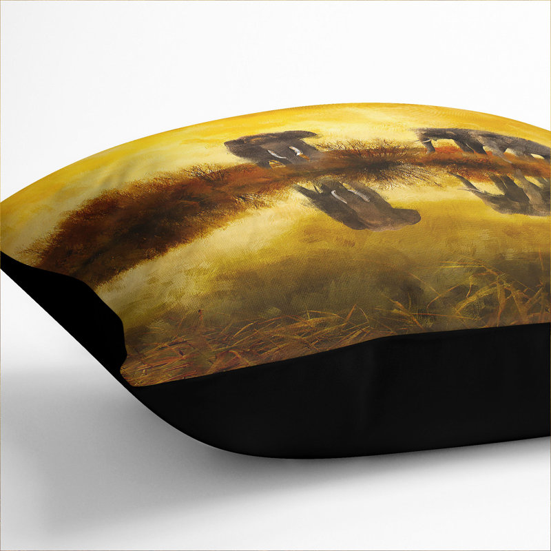 Elephants At Sunset Square Throw Cushion, 40cm H x 40cm W x 15cm D, Black