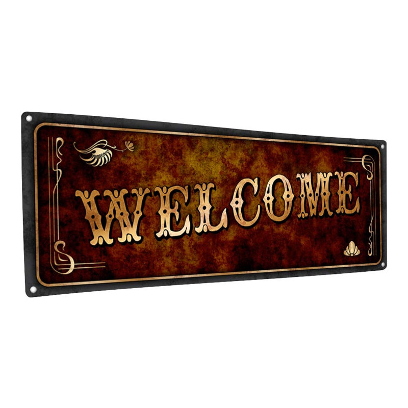 Plaque de bienvenue brune en métal, H 11,5 po x l 31 po