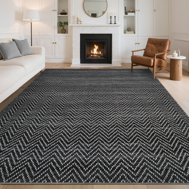 Tapis rond lavable Boho, Black, 10*13