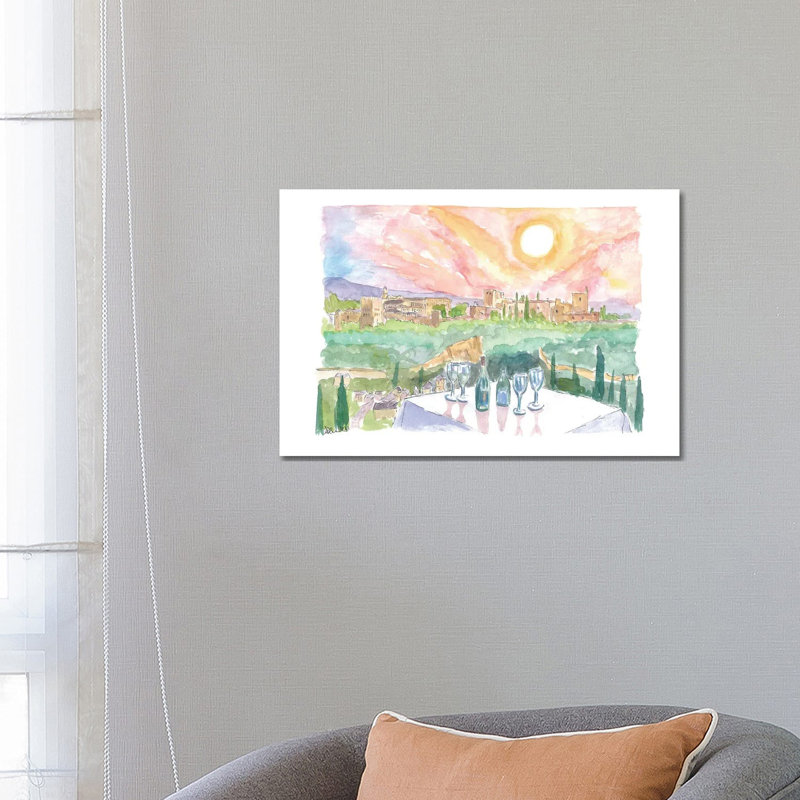 Magical Grenada Andalusia Afternoon With Romantic Restaurant Table by Markus & Martina Bleichner - No Frame Gallery-Wrapped Canvas Giclée on Canvas