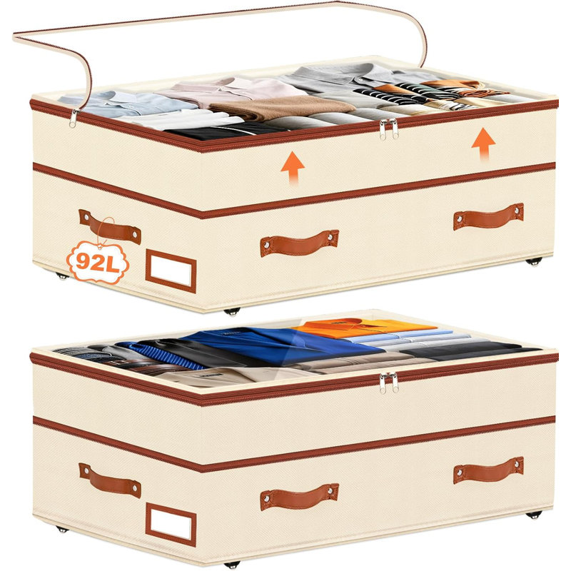 2 Pack Under Bed Storage with Wheels, 6in-10in Height Adjustable Underbed Storage Containers