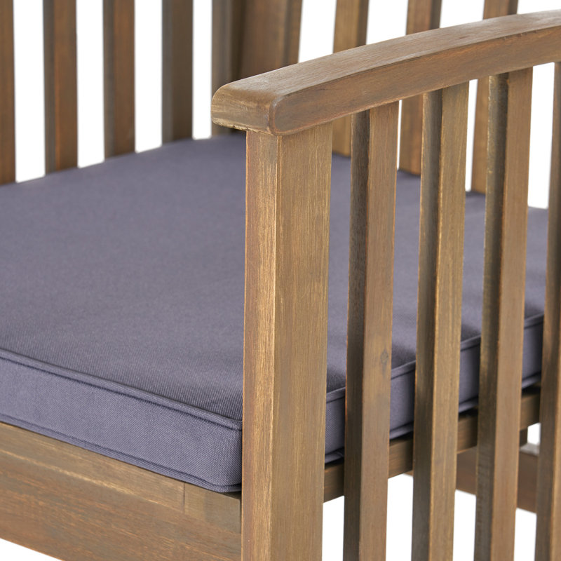 Chaise de patio en acacia avec coussin, Structure teck / coussin gris foncé