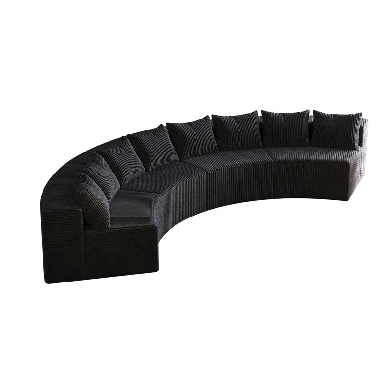 Canapé modulaire incurvé en velours côtelé avec 8 coussins Corduroy, Noir
