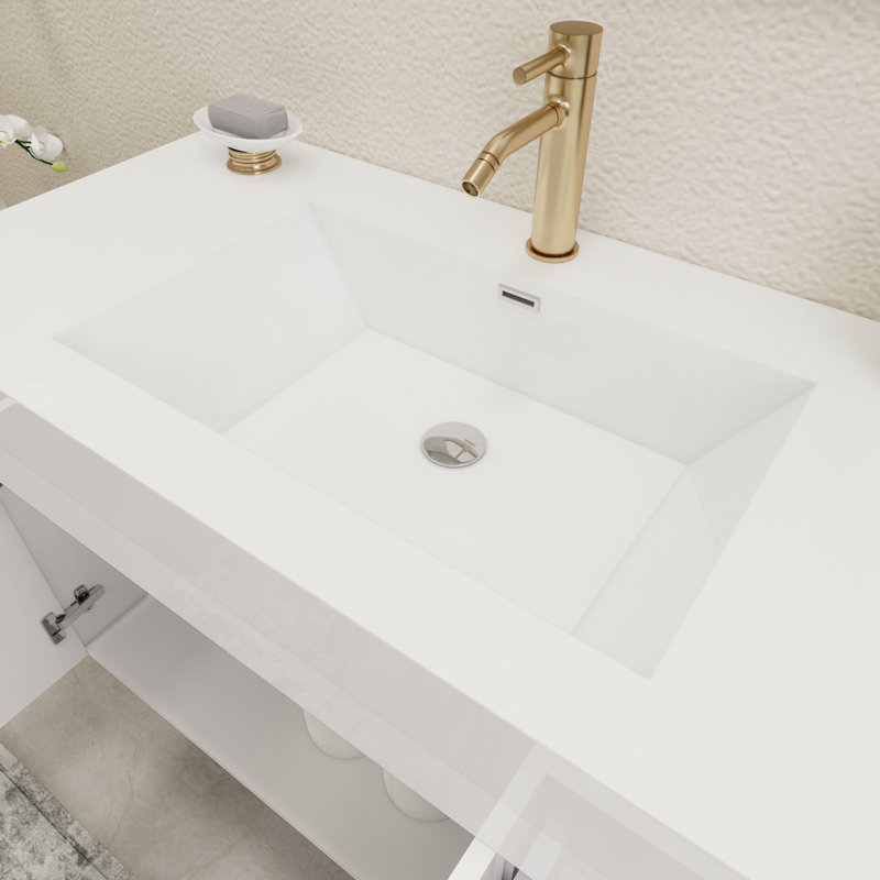 41.9" Wall-Mounted Single Bathroom Vanity Set, Glossy White