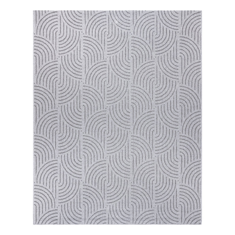 Moorebank Michele Modern Casual Geometric Tile Waves Gray White Flatweave Indoor/Outdoor Area Rug