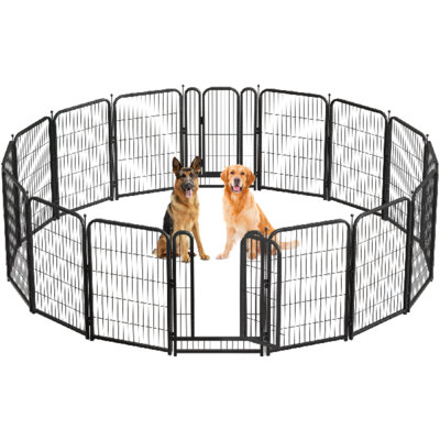 Petorldog Foldable 32" Dog Playpen with 16 Metal Wire Panels, Secure Fence for Yard, RV Travel (Black-Silver)