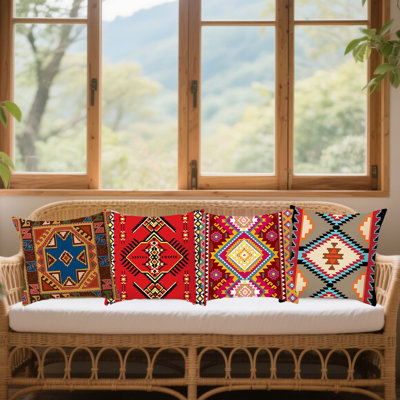 4 Pieces Geometric Decorative Pillowcases, 18 Inch Square Pillowcase with Hidden Zipper, Home Bedding Pillowcases, Style D