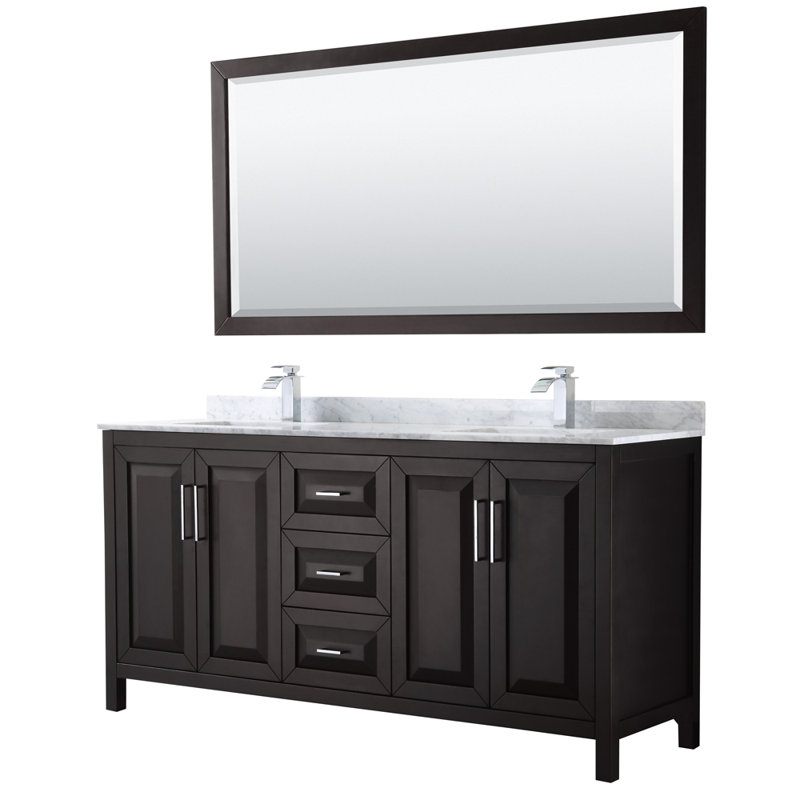 Daria 72'' W Double Vanity, Polished Chrome, Dark Espresso, White Cultured Marble