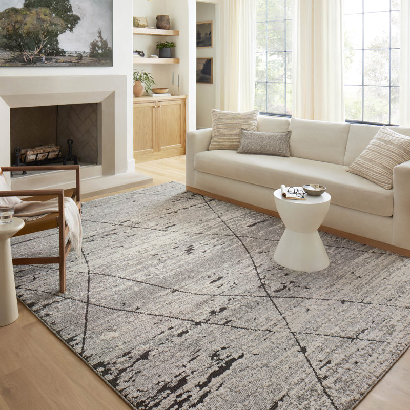 Moroccan Machine Made Power Loom Polyester Area Rug in Gray/Charcoal, Rectangle 9'2" x 13'