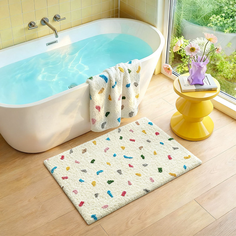 Tapis de bain ultra doux, tapis lavable en microfibre antidérapant de qualité supérieure (blanc ivoire), Blanc