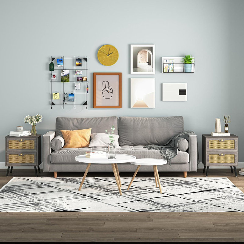 Tables de chevet avec tiroir en rotin Ellender Nightstands, Gris / naturel