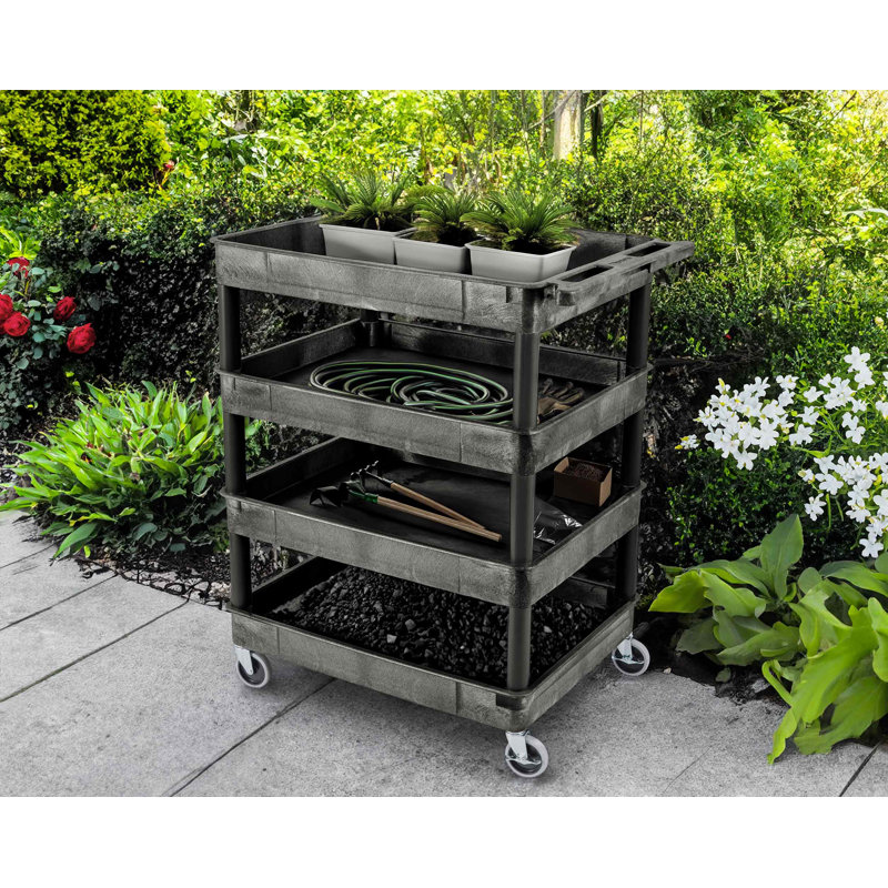 Black Thermoplastic Resin 4-Shelf Utility Cart with Wheels