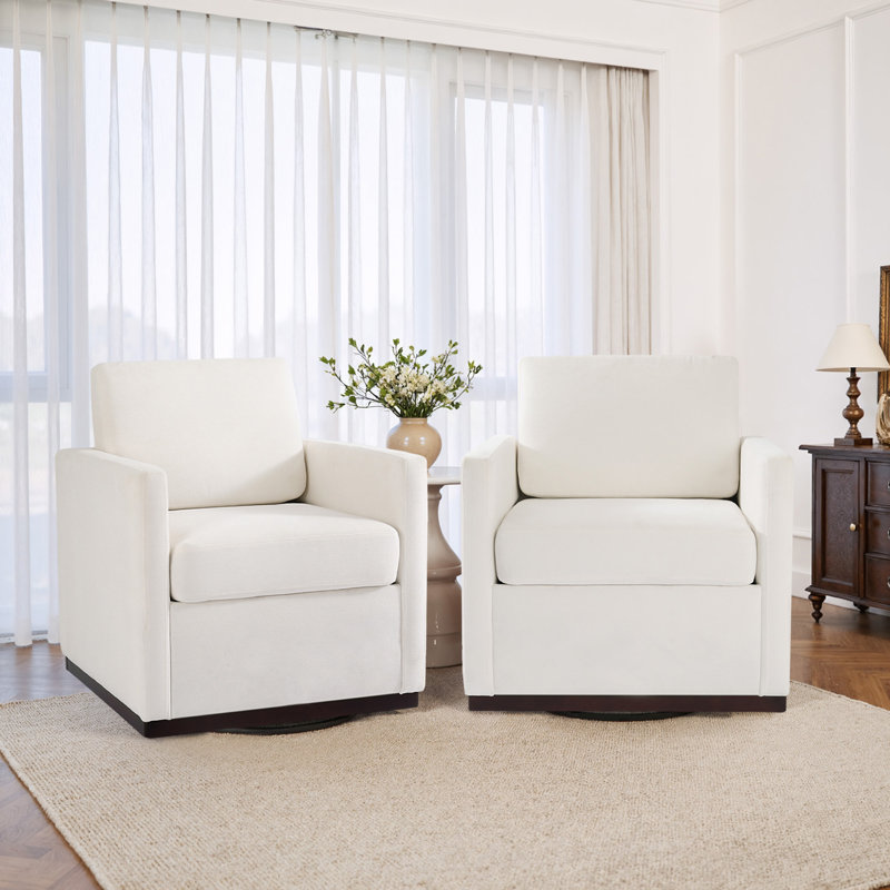 Upholstered Swivel Armchair, Beige