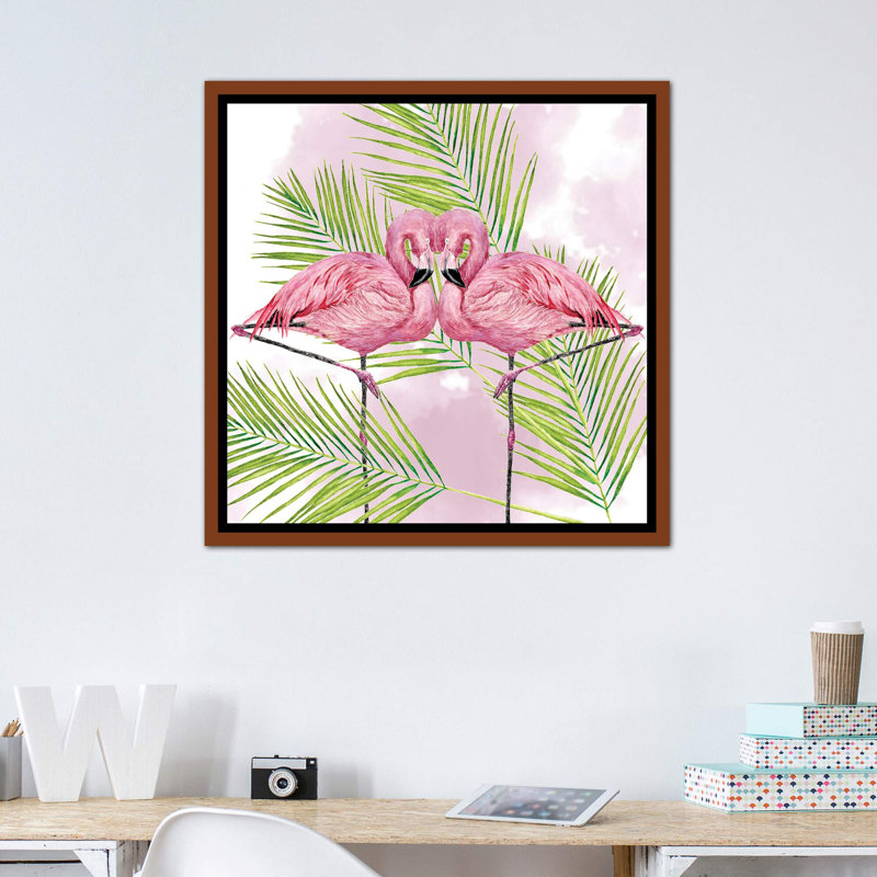 «Pink Flamingo Collection» par Melissa Wang - impression d'art graphique, Pas de tapis, Toile avec cadre brun