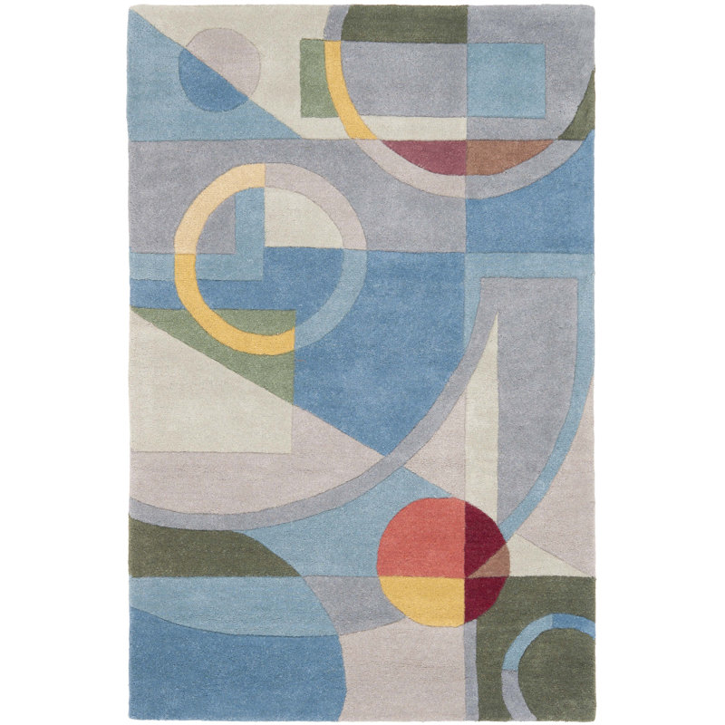 Hand-Tufted Blue Wool Rectangular Area Rug