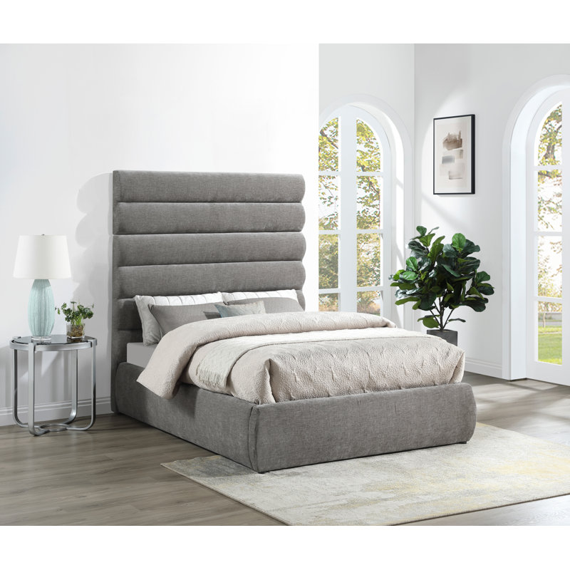 Lit en tissu Adam Chenille, Double, Tissu chenille gris