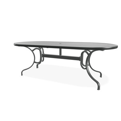 42" x 84" Oval Hammered Marine Grade Polymer Outdoor Dining Table with Umbrella Hole